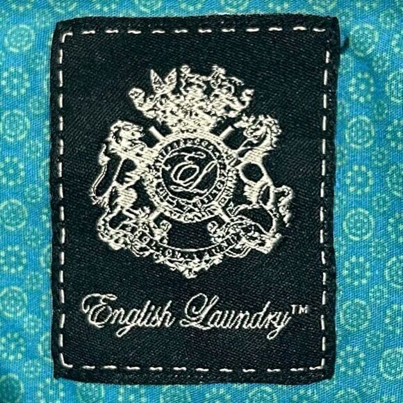 English Laundry Button-Up Shirt Men's Sz L Collared Circular Print Long Sleeves - Picture 9 of 11